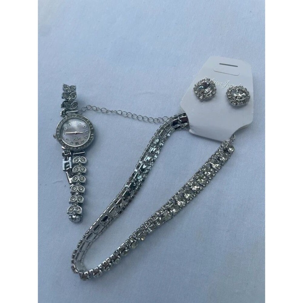 Silver Watch Necklace Set